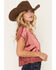 Image #2 - By Together Women's Solid Satin Lace Trim Short Sleeve Shirt, Red, hi-res
