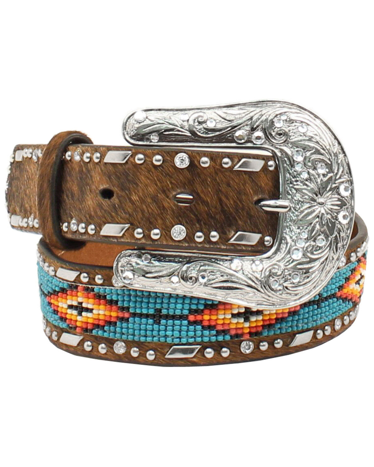 Image #1 - Ariat Girls' Southwestern Beaded Hair-On Leather Western Belt, , hi-res