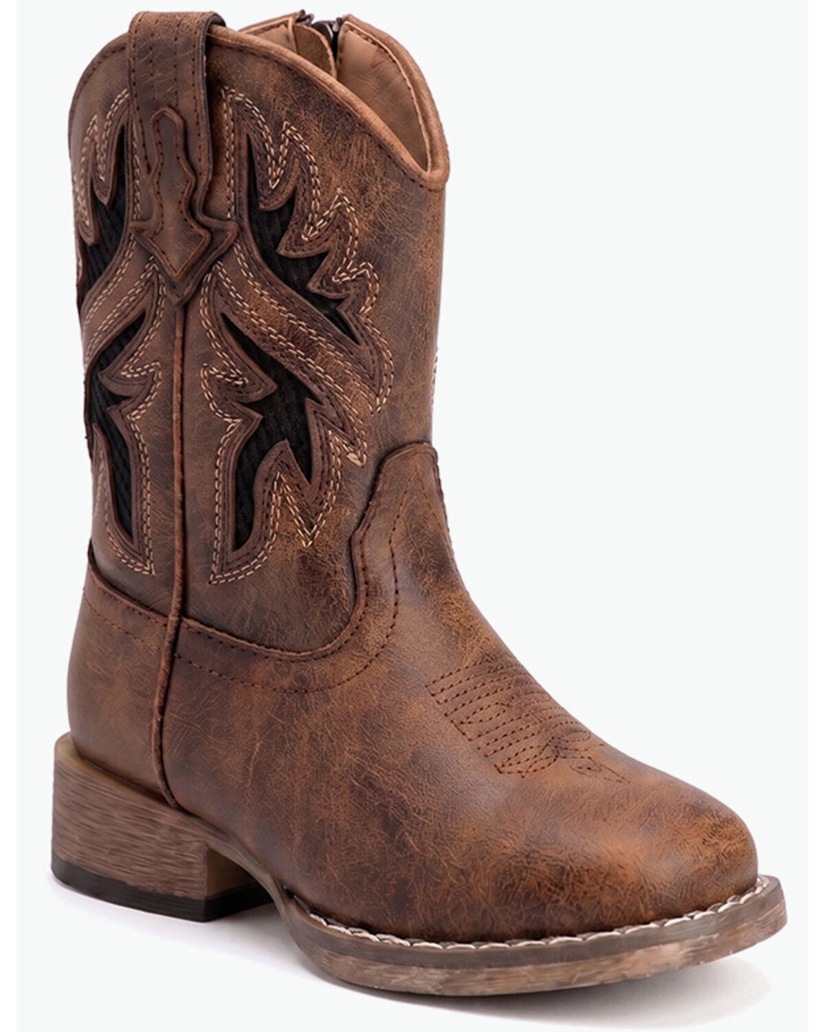 Image #1 - Roper Toddler Kid's Draftmaster Western Boots - Broad Square Toe, Brown, hi-res