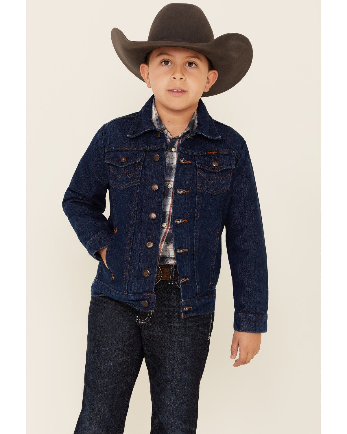 Wrangler Boys' Prewashed Heavyweight Broken Twill Denim Jacket, Blue, hi-res