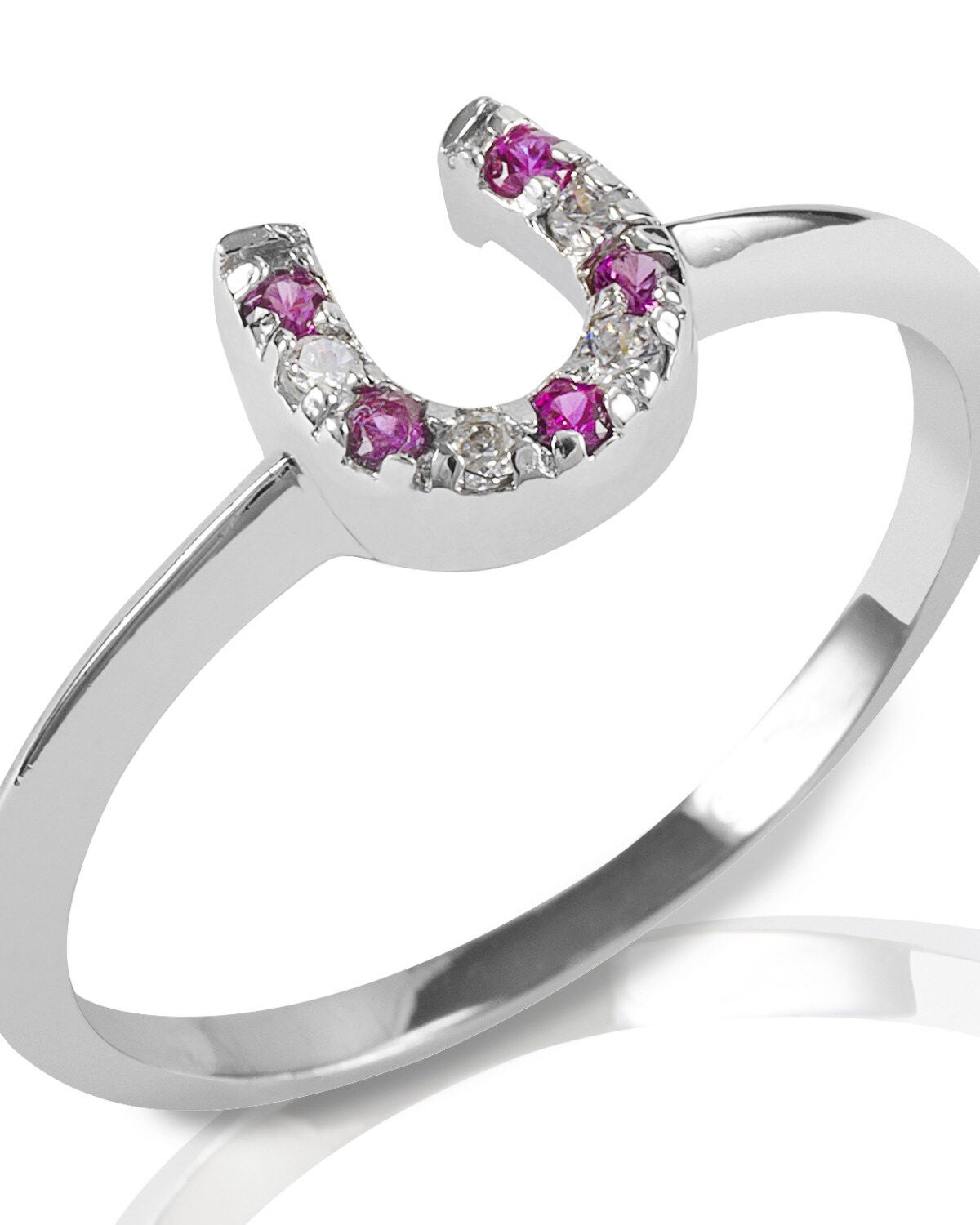 Kelly Herd Women's Red & Clear Horseshoe Ring, Silver, hi-res