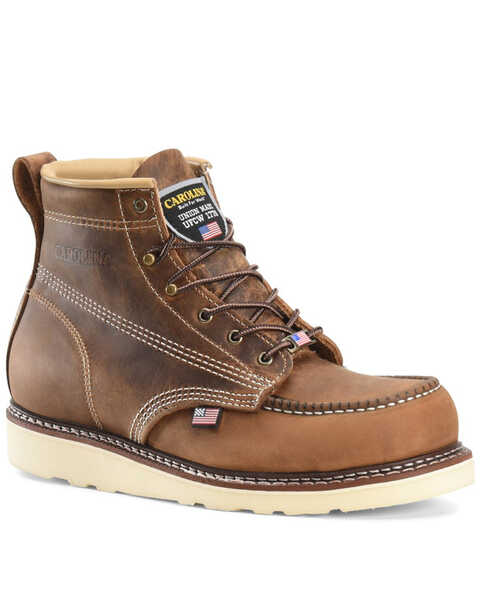 Carolina Men's AMP USA Lace-Up Work Boots - Soft Toe, Brown, hi-res