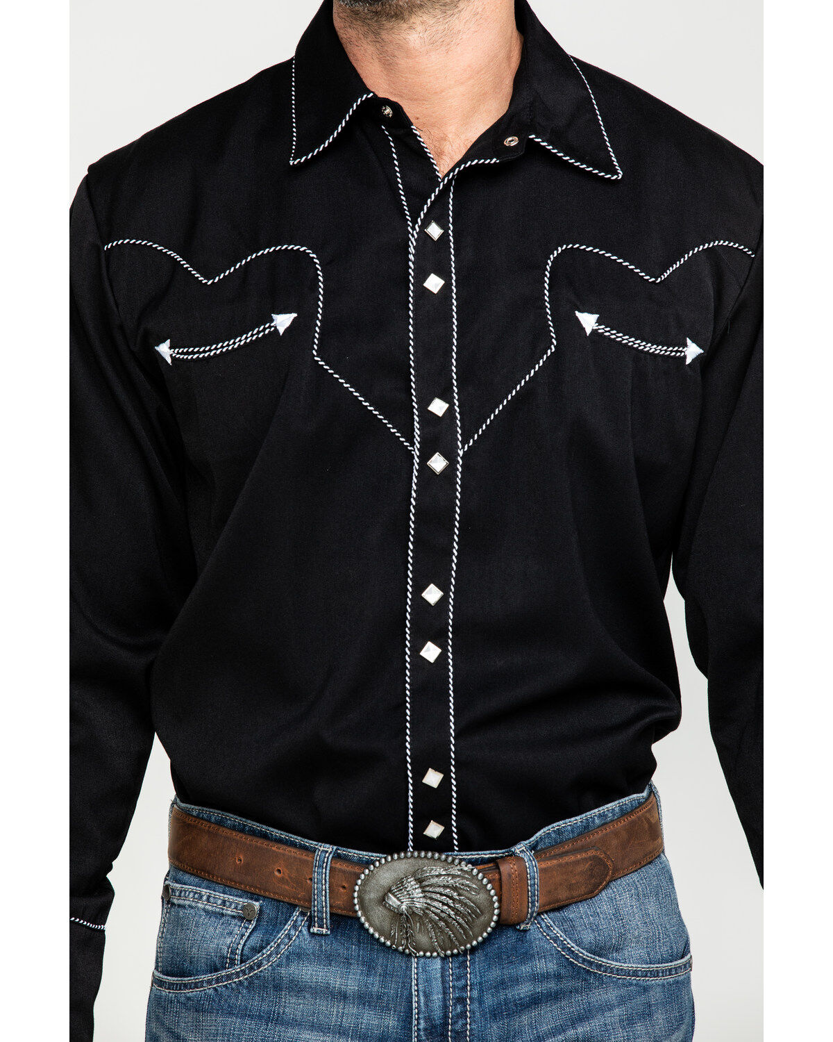 Image #4 - Scully Men's Embroidered Long Sleeve Snap Western Shirt, Black, hi-res