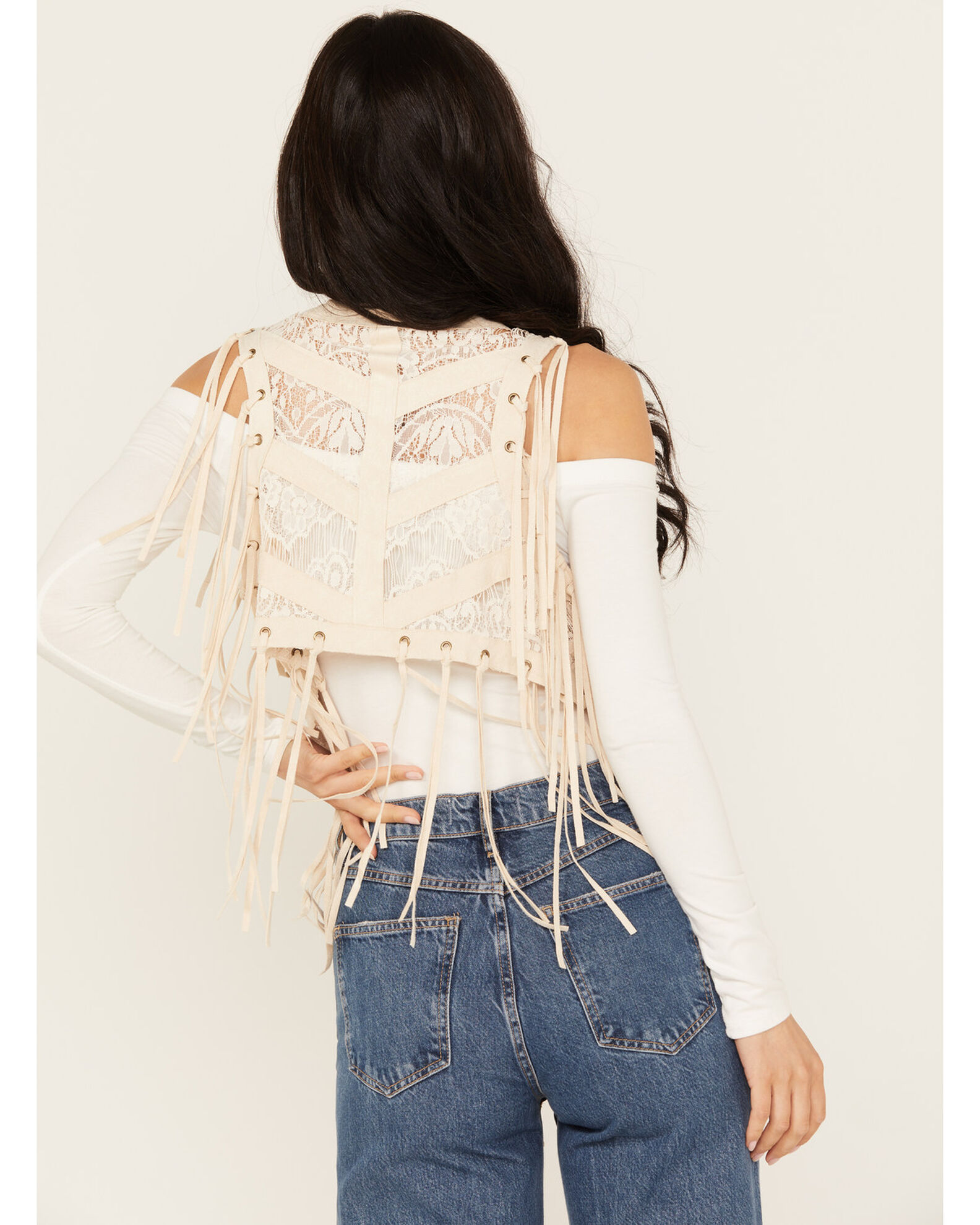 Image #4 - Vocal Women's Braided Lace Fringe Vest, Natural, hi-res