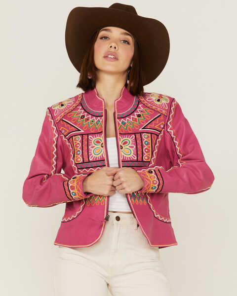 Double D Ranch Women's Festival of Colors Southwestern Geo Jacket, Pink, hi-res