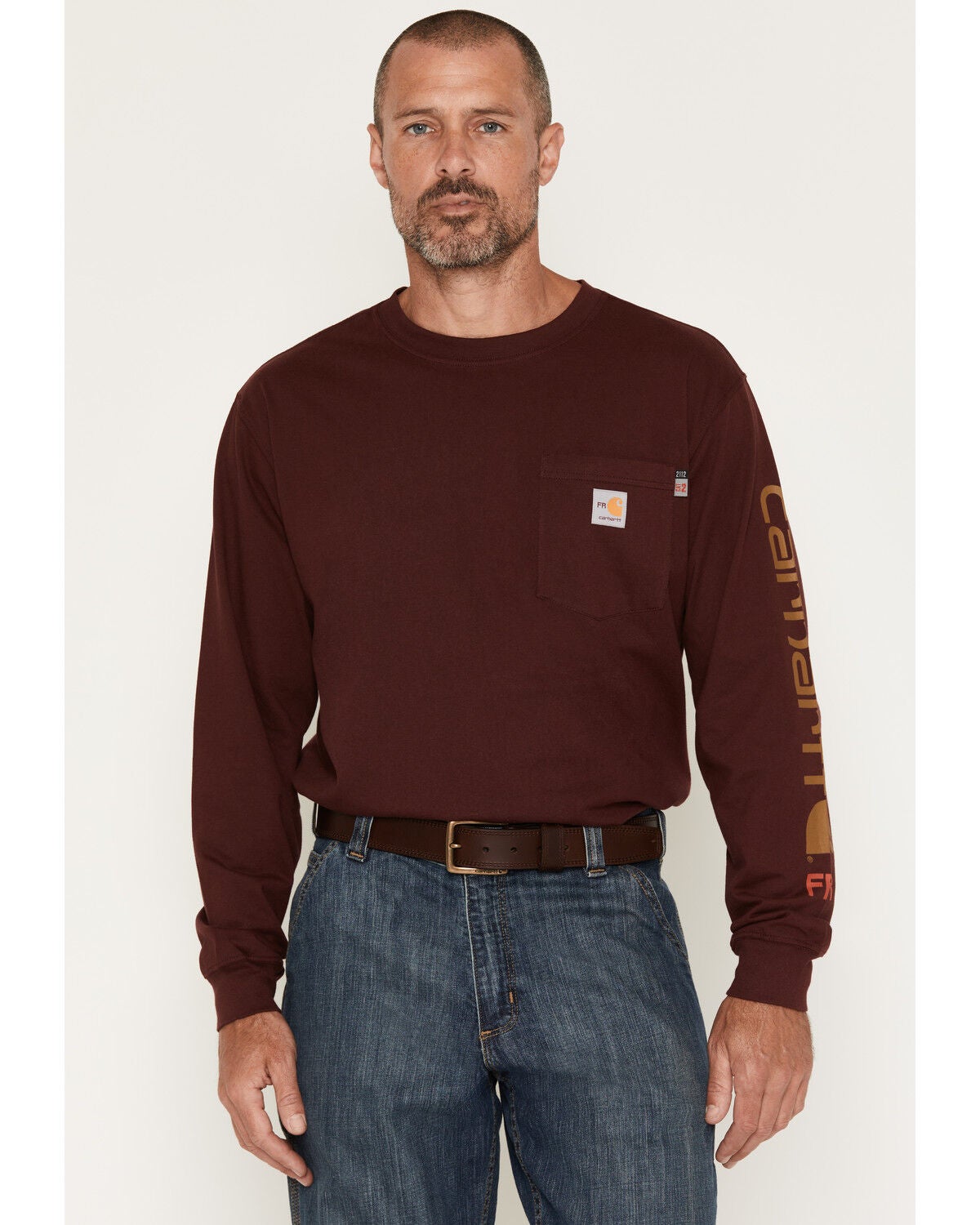 Carhartt Men's FR Force&reg; Loose Fit Lightweight Long Sleeve Pocket Work Shirt, Wine, hi-res