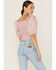 Beyond The Radar Women's Gingham Crop Cinch Detail Top, Blush, hi-res