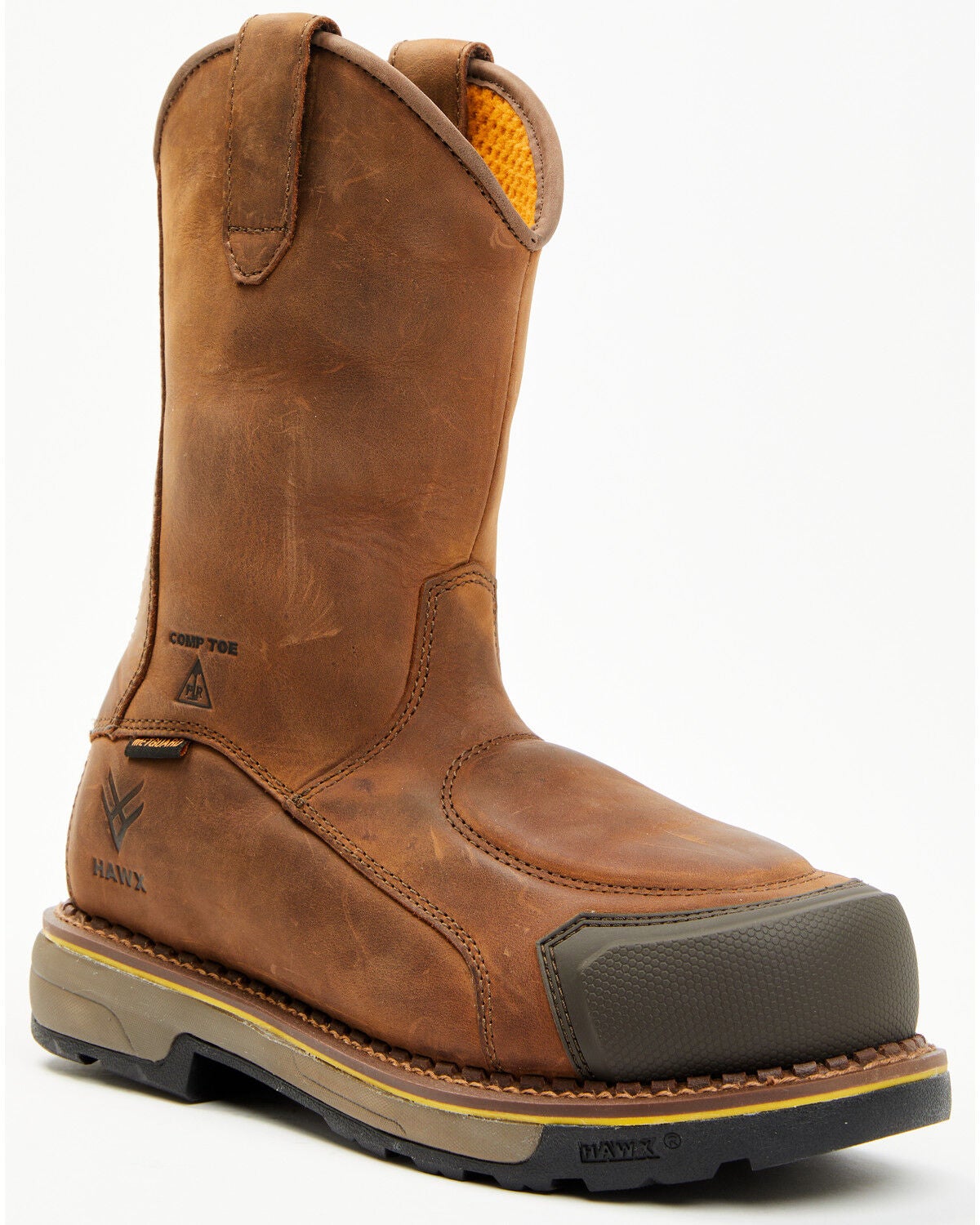 Hawx Men's 10" Internal Met Guard Pull-On Work Boots - Composite Toe, Dark Brown, hi-res