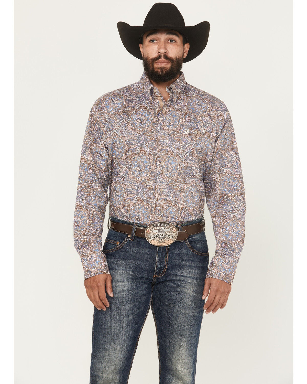 George Strait by Wrangler Men's Paisley Print Long Sleeve Button-Down Stretch Western Shirt, Multi, hi-res
