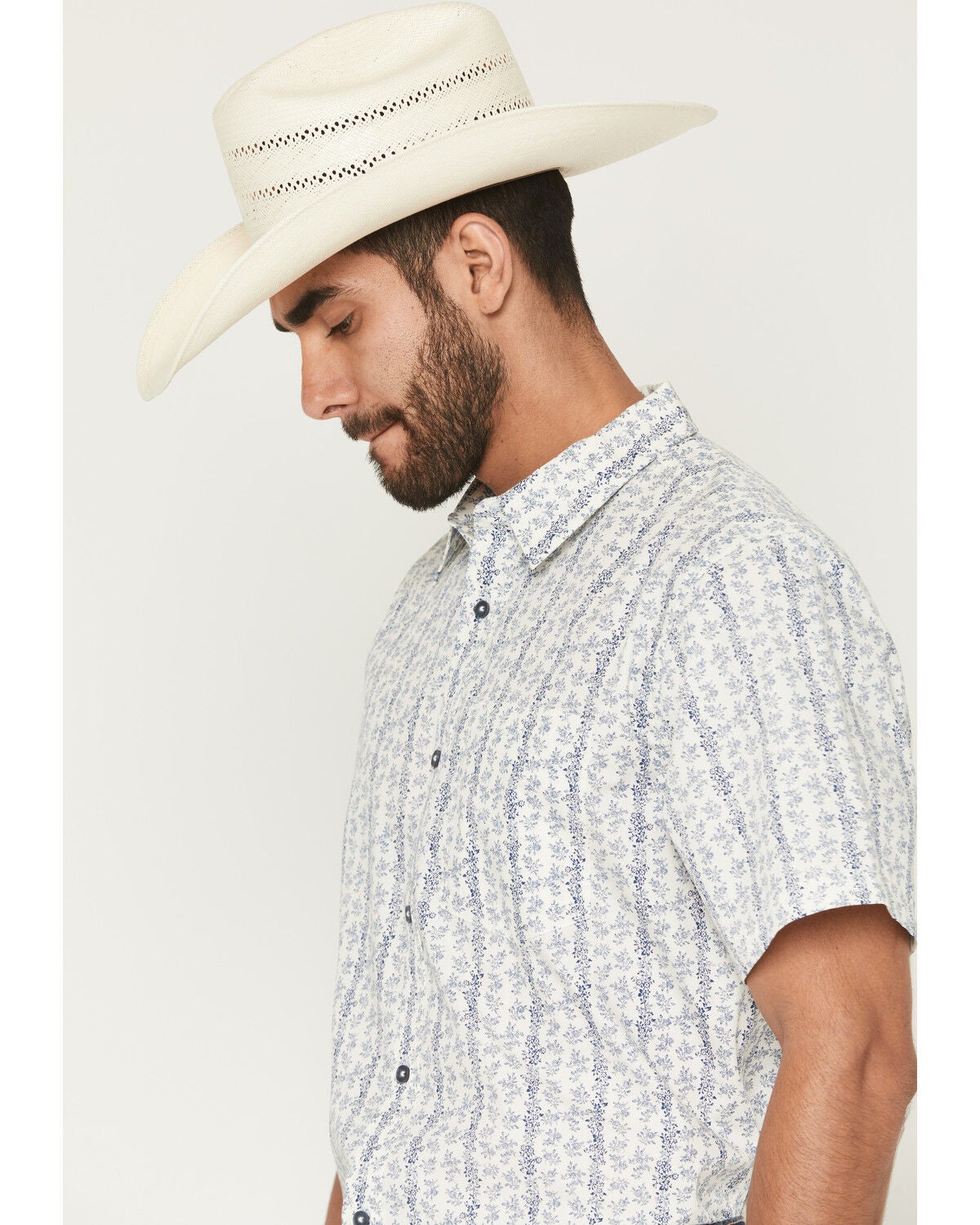 Image #2 - Gibson Trading Co Men's Jasper Floral Striped Short Sleeve Button-Down Western Shirt, Ivory, hi-res