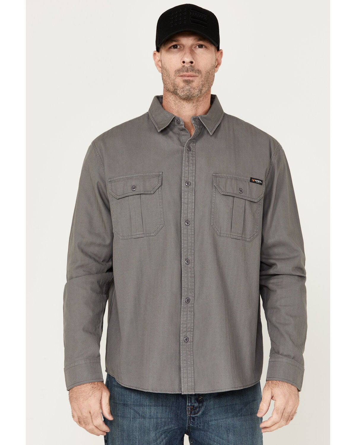 Hawx Men's Long Sleeve Button-Down Work Shirt, Medium Grey, hi-res