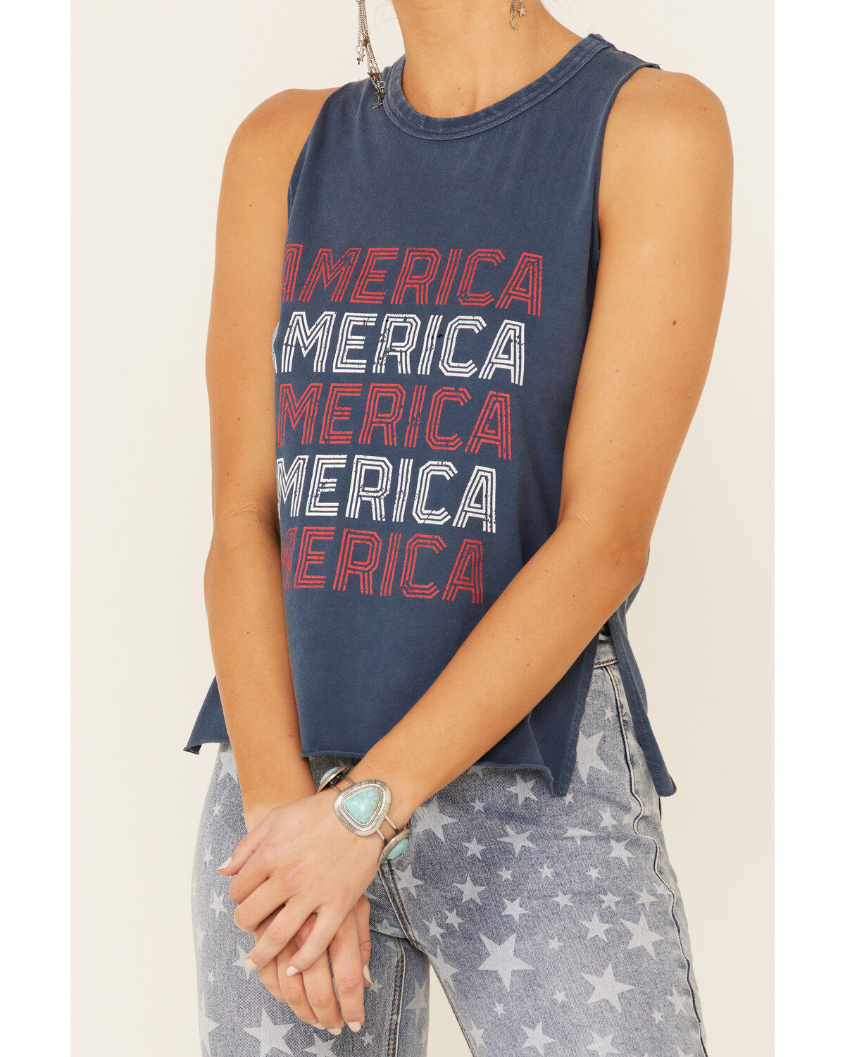 Image #3 - Rock & Roll Denim Women's Navy America Graphic Tank Top, Navy, hi-res