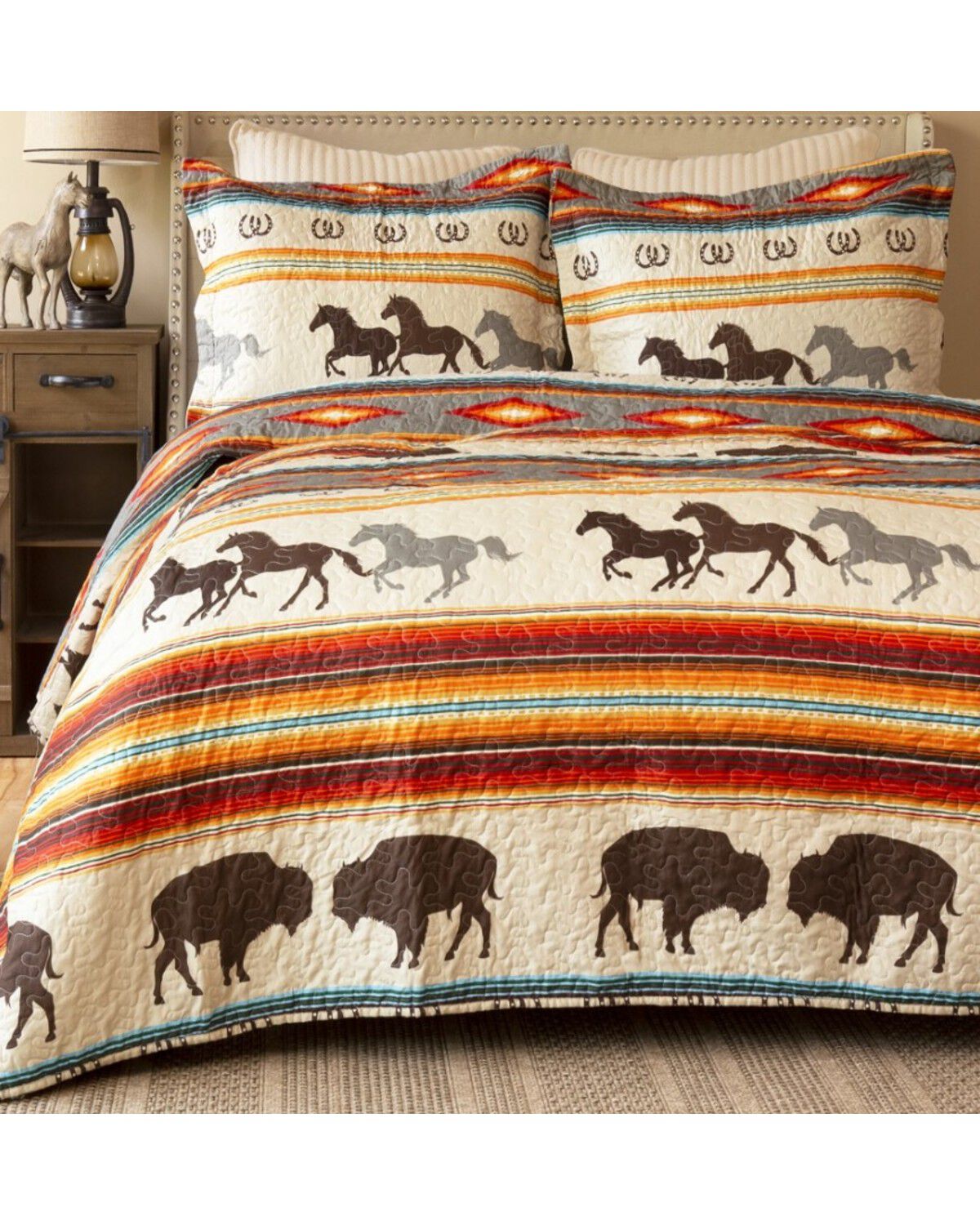 Image #2 - Carsten Home Western Striped Print Twin Quilt Set - 2 Piece, Multi, hi-res