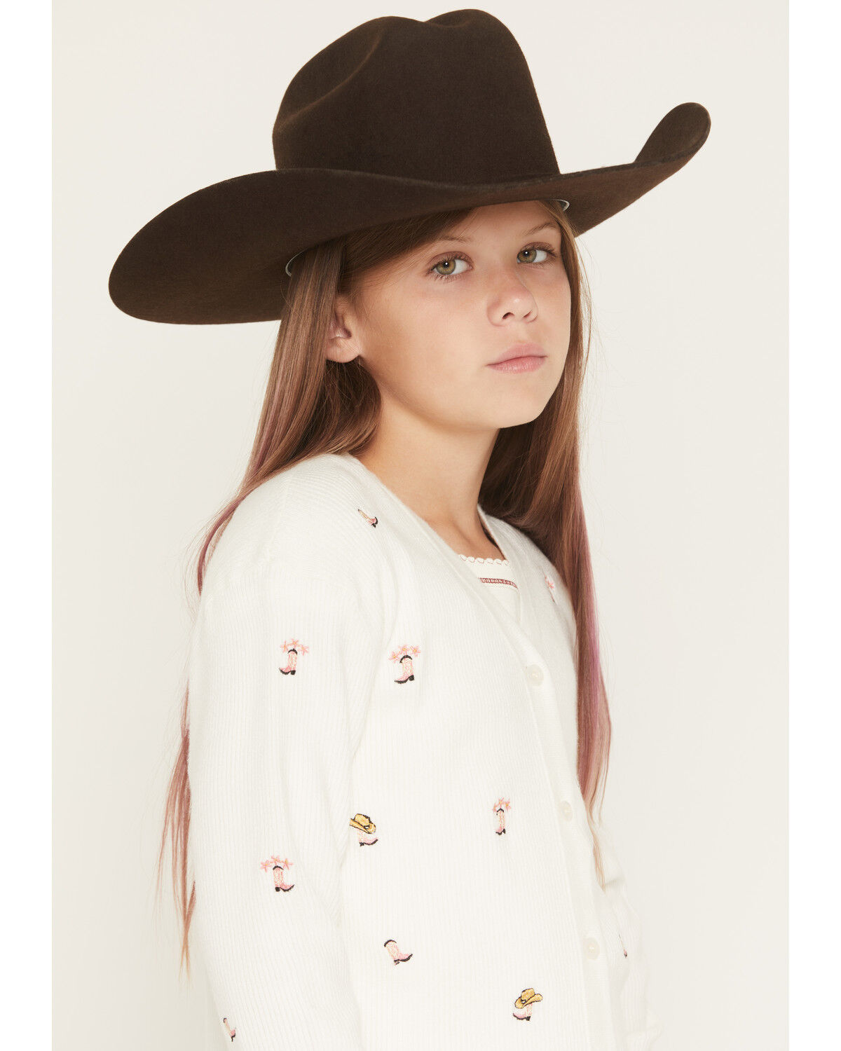 Image #2 - Fornia Girls' Boot Embroidered Cardigan, White, hi-res