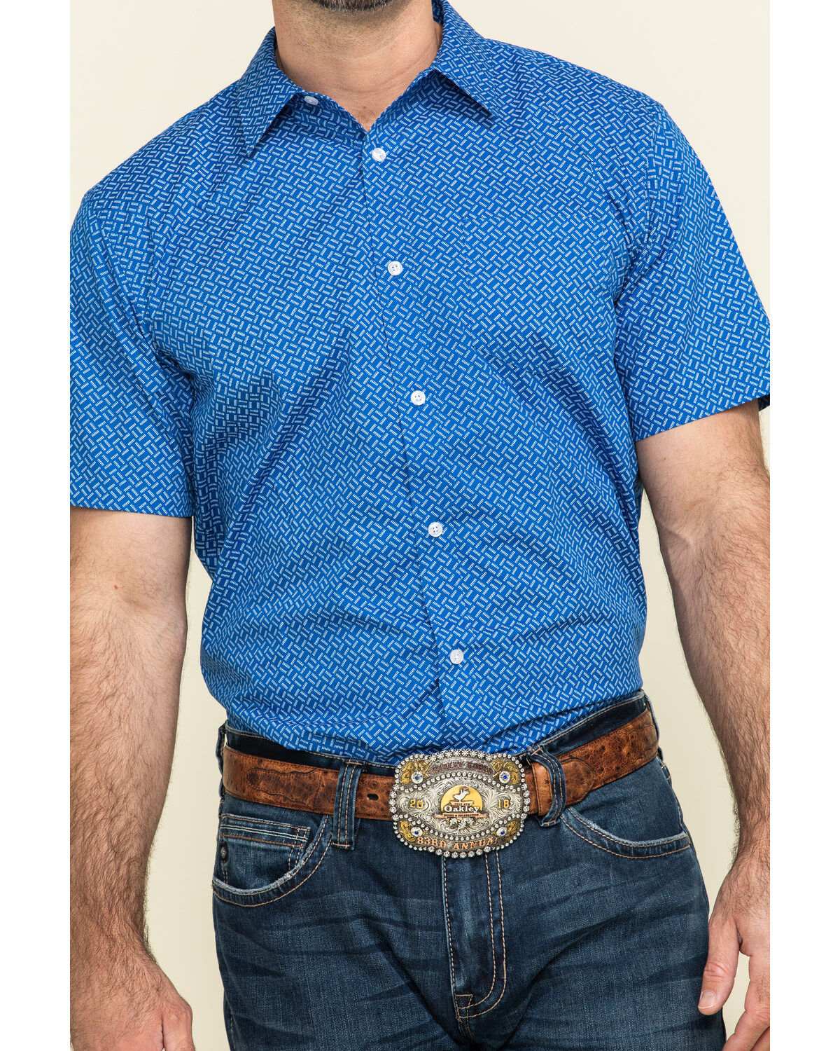 Image #4 - Gibson Men's Combover Geo Print Short Sleeve Western Shirt, Royal Blue, hi-res