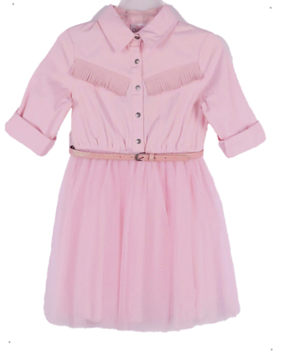Image #1 - Sugar California Toddler Girls' Fringe Long Sleeve Button-Down Denim Tutu Dress, Blush, hi-res