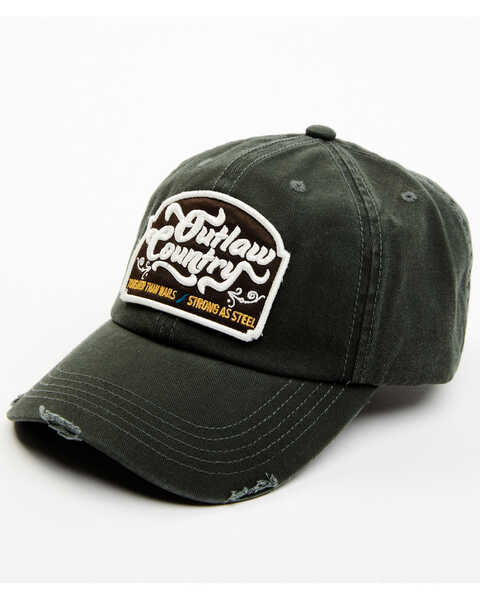 Moonshine Spirit Men's Distressed Olive Outlaw Country Patch Ball Cap, Olive, hi-res