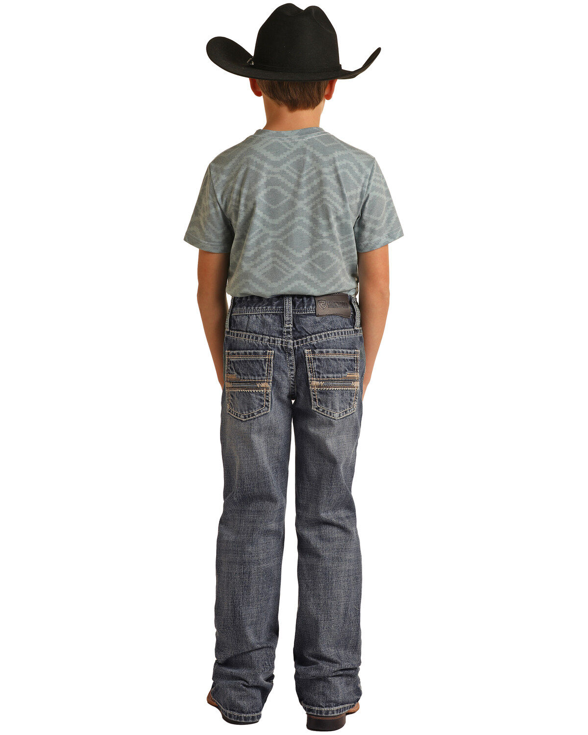 Image #1 - Rock & Roll Denim Boys' Medium Washed Down Bootcut Jeans, Blue, hi-res