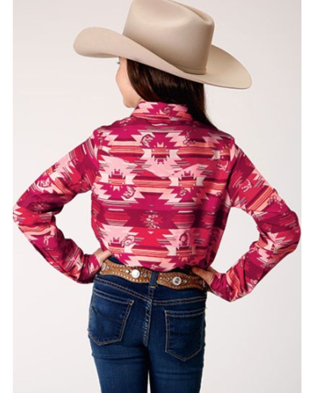 Image #2 - Roper Girls' Icon Southwestern Print Long Sleeve Snap Western Shirt, , hi-res