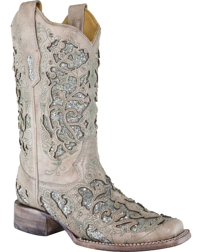 silver glitter cowgirl boots