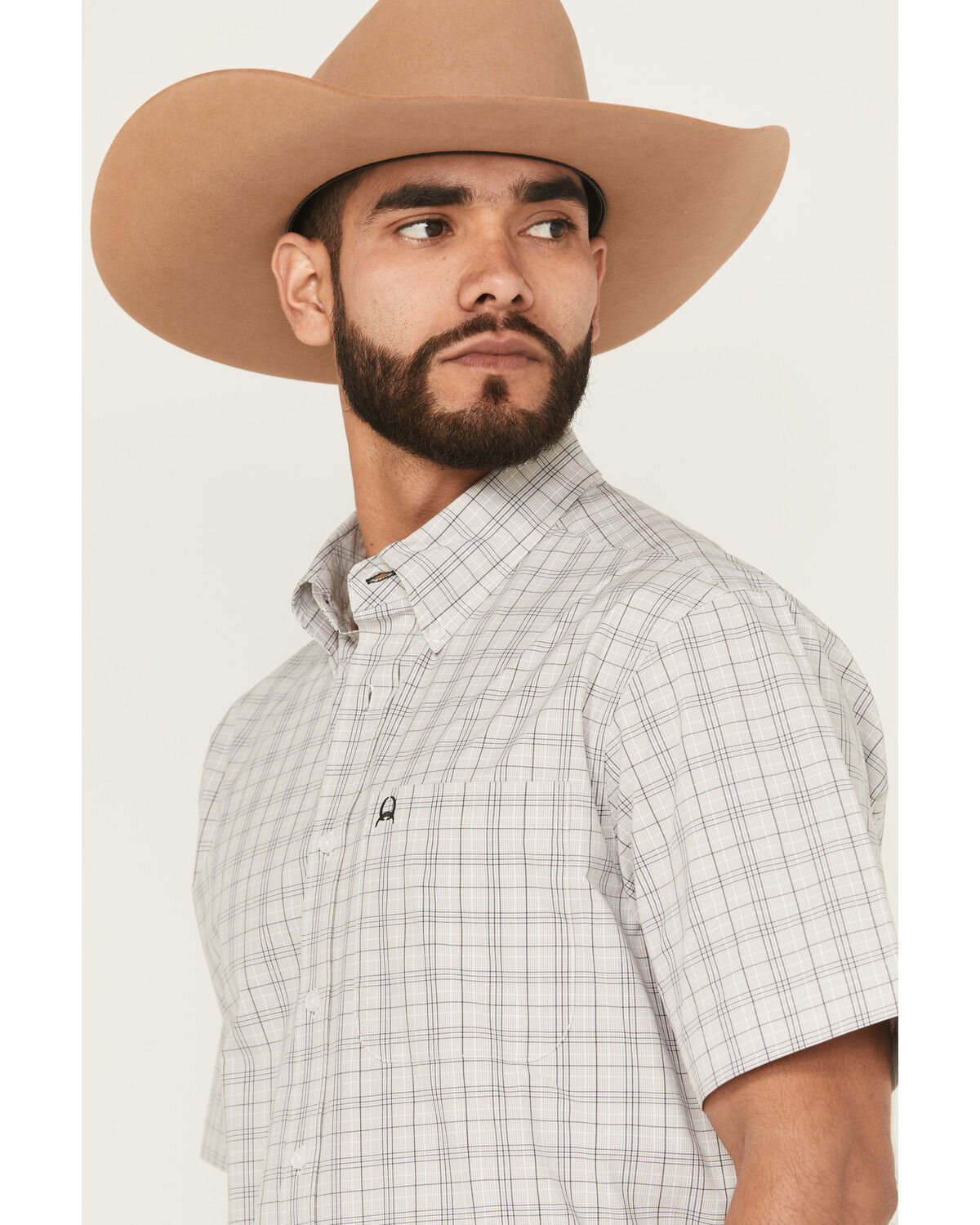 Cinch Men's Plaid Print Short Sleeve Button-Down Performance Stretch Western Shirt