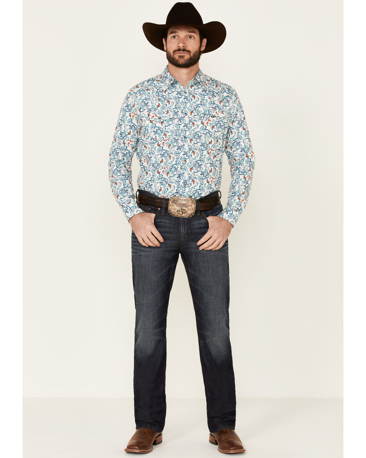 Image #2 - Cody James Men's City Lights Paisley Print Long Sleeve Snap Western Shirt, Ivory, hi-res
