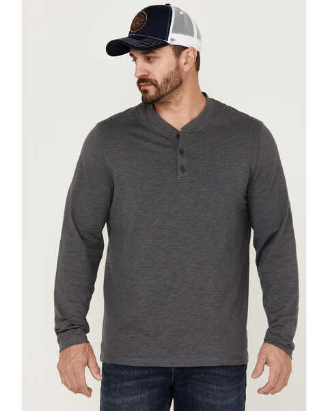 Brothers and Sons Men's Solid Heather Slub Long Sleeve Henley Shirt , Charcoal, hi-res