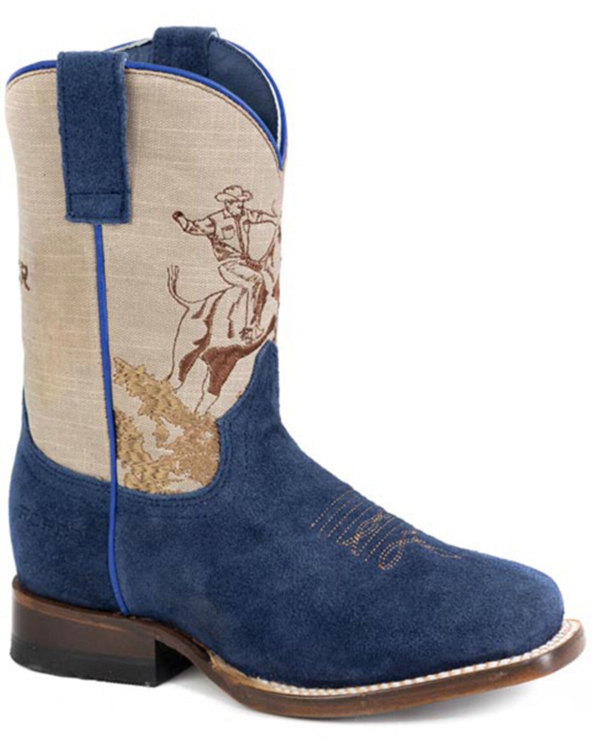 Roper Little Boys' Bullrider Western Boots - Broad Square Toe, Blue, hi-res