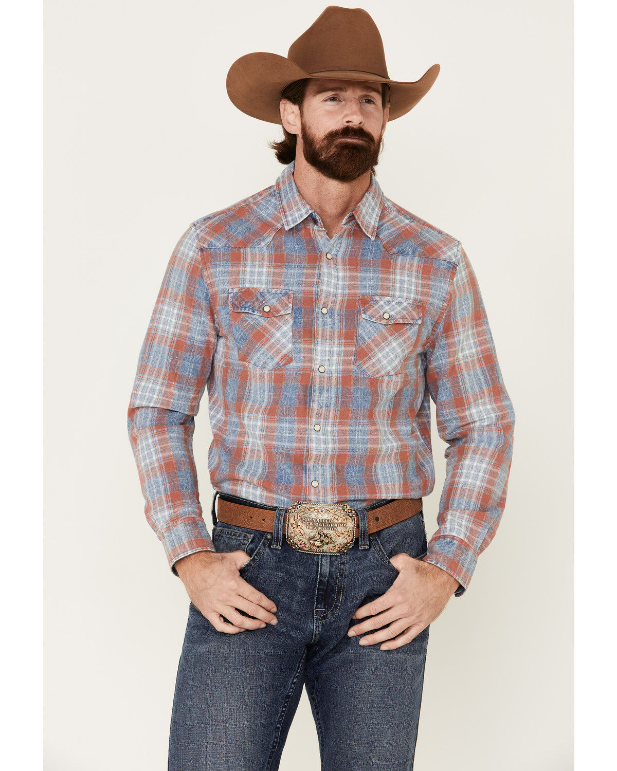 Image #2 - Flag & Anthem Men's Rosburg Plaid Long Sleeve Western Shirt, Indigo, hi-res
