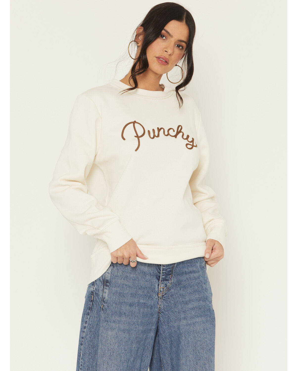 Image #1 - Hooey Women's Punchy Embroidered Crewneck Sweatshirt, Cream, hi-res