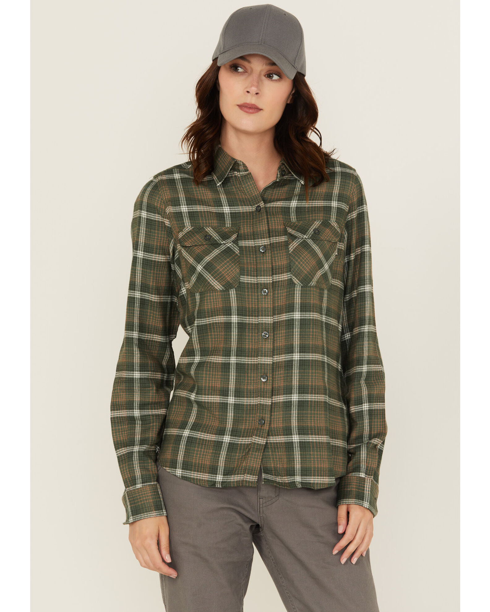 Image #1 - Wolverine Women's Autumn II Plaid Print Long Sleeve Button-Down Flannel Shirt, Green, hi-res
