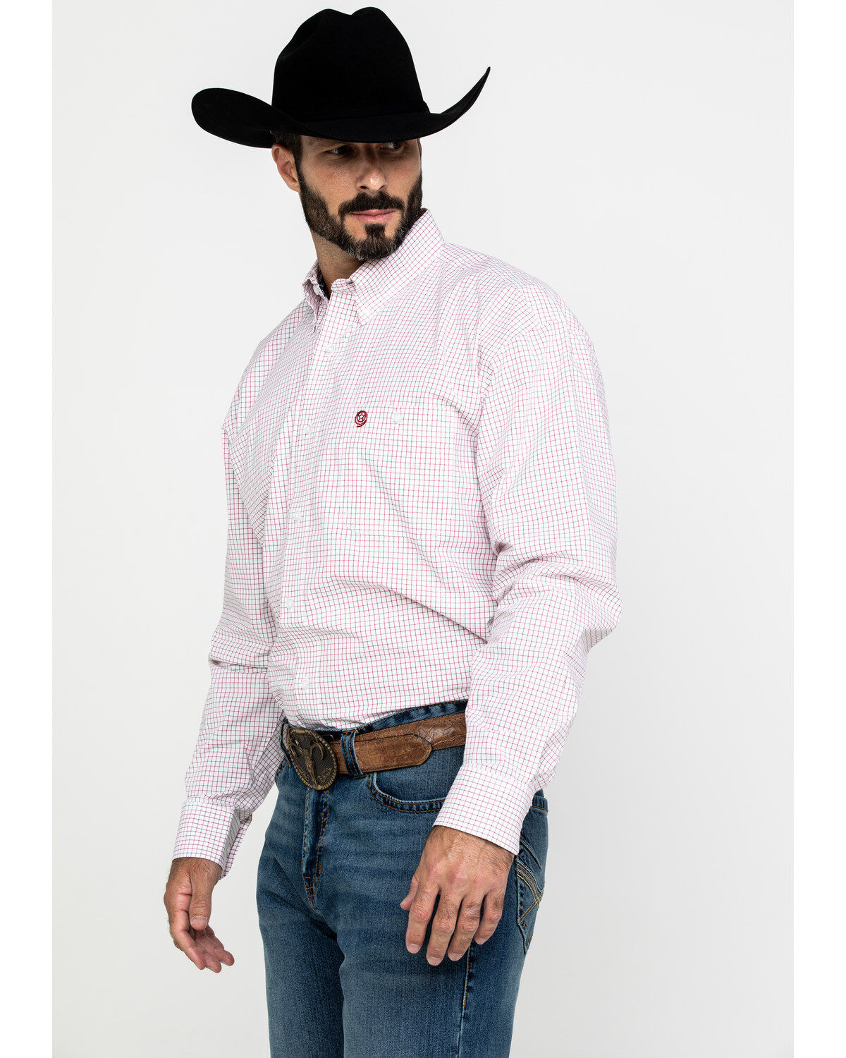 Image #3 - George Strait By Wrangler Men's Red Small Check Plaid Long Sleeve Western Shirt , , hi-res