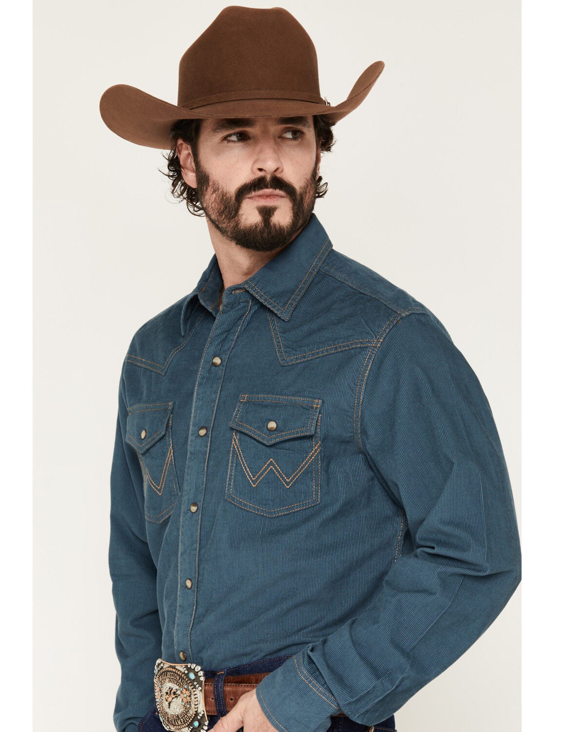 Image #2 - Wrangler Retro Men's Corduroy Solid Long Sleeve Snap Western Shirt - Tall, Indigo, hi-res