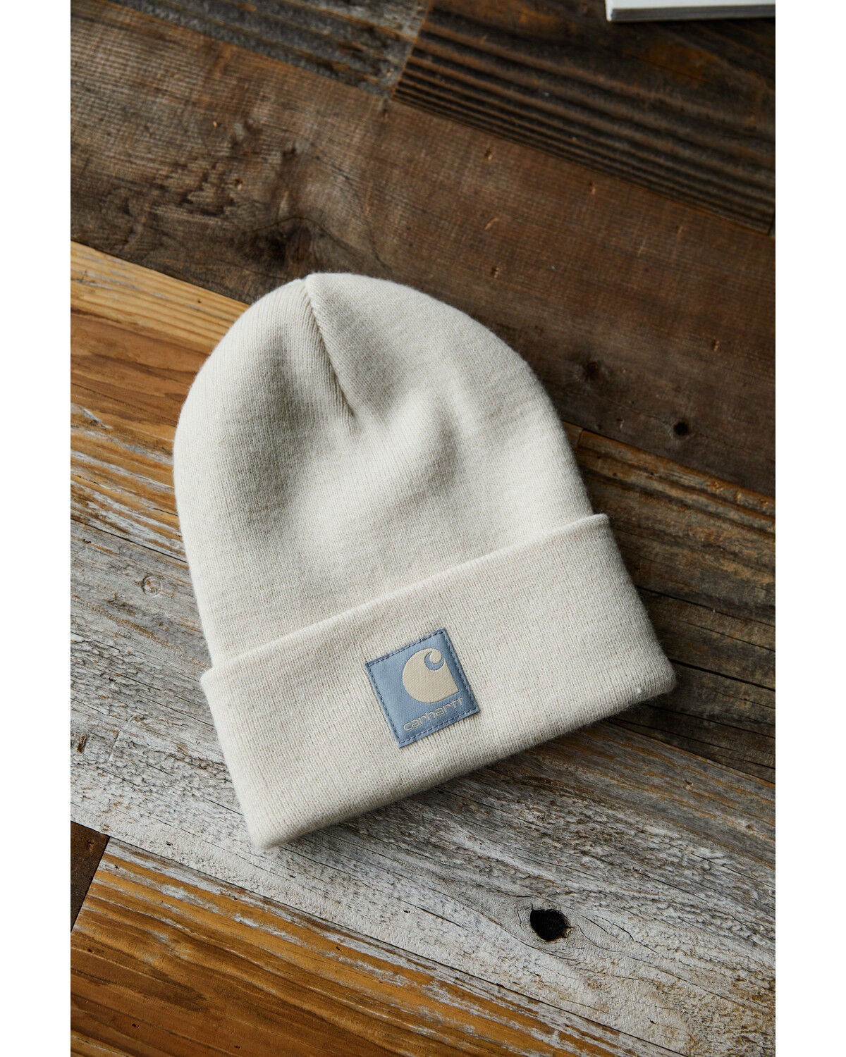Carhartt Knit Cuffed Logo Satin Lined Beanie, Oatmeal, hi-res