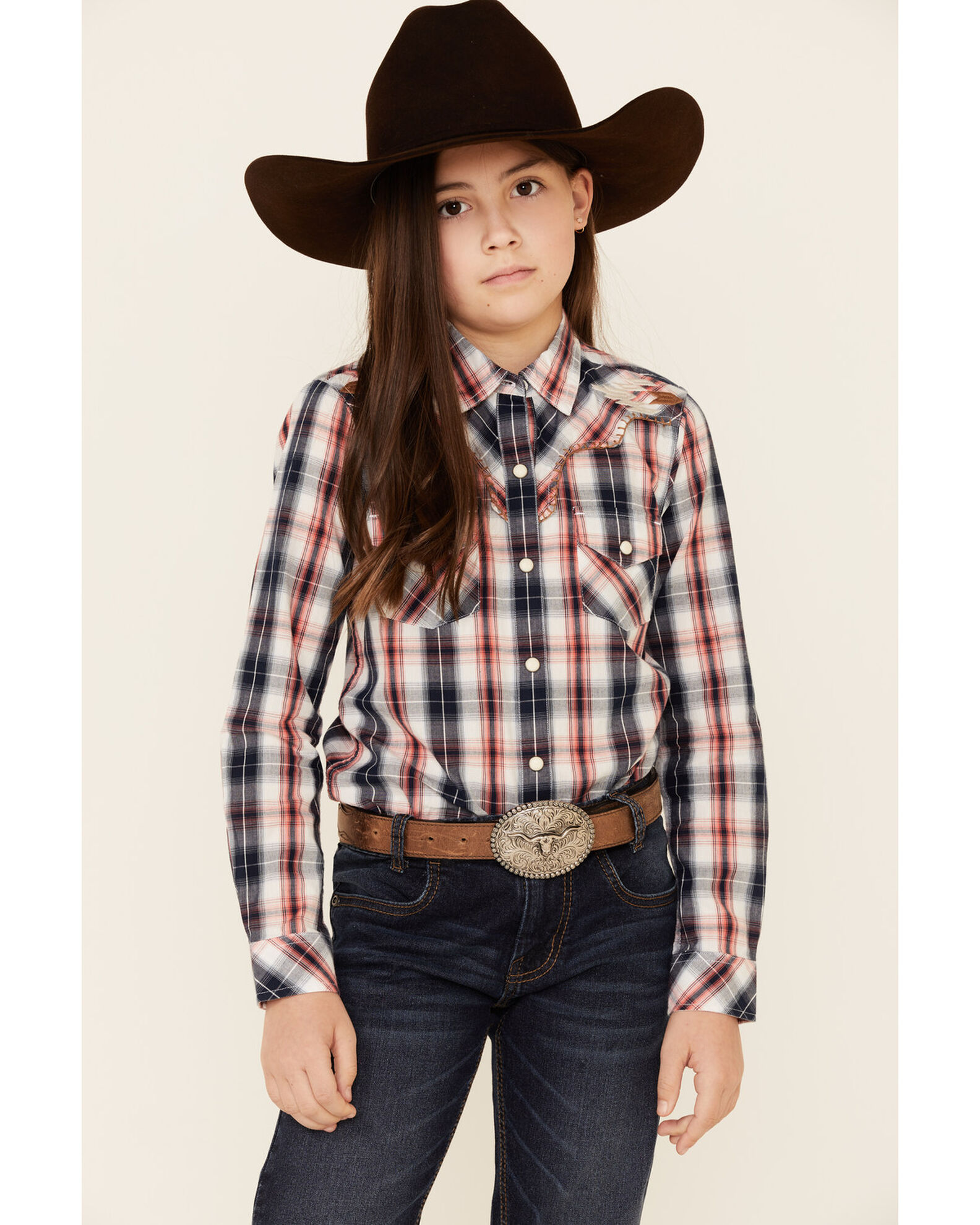 Image #1 - Ariat Girls' R.E.A.L Dynamic Plaid Print Southwestern Yoke Long Sleeve Western Shirt, Multi, hi-res