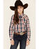 Image #1 - Ariat Girls' R.E.A.L Dynamic Plaid Print Southwestern Yoke Long Sleeve Western Shirt, Multi, hi-res