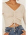 Lush Women's Sand Long Sleeve Cinch Front Knit Top, Sand, hi-res