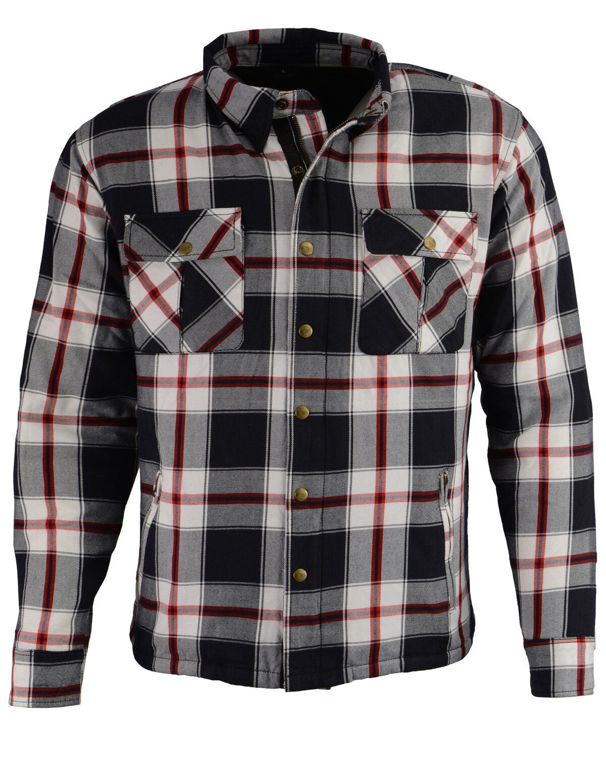 Milwaukee Performance Men's Black/White/Red Aramid Flannel Biker Jacket, Black/red, hi-res
