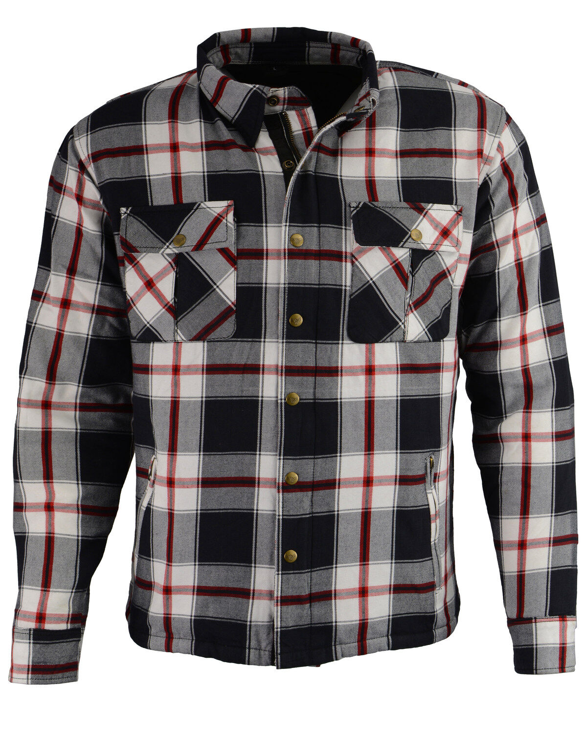 Image #1 - Milwaukee Performance Men's Black/White/Red Aramid Flannel Biker Jacket, Black/red, hi-res