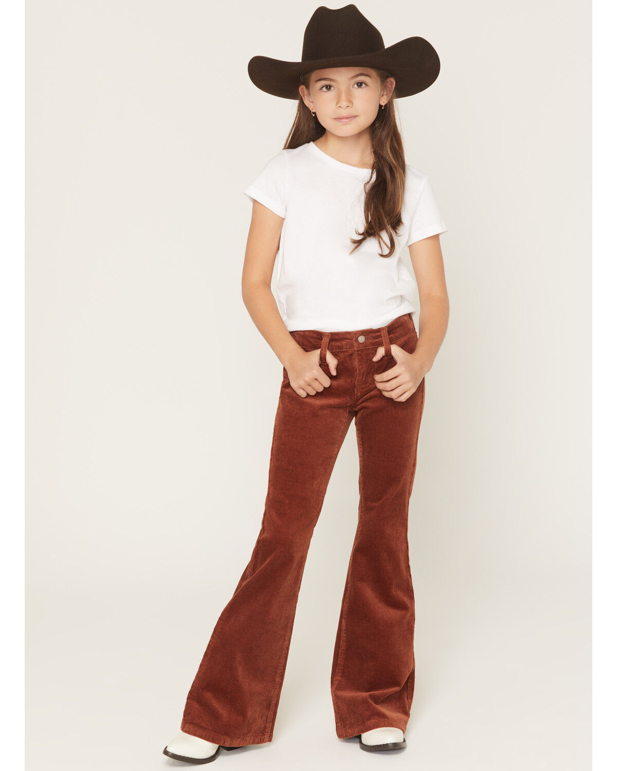 Image #1 - Rock & Roll Denim Girls' Corduroy Flare Stretch Jeans, Rust Copper, hi-res