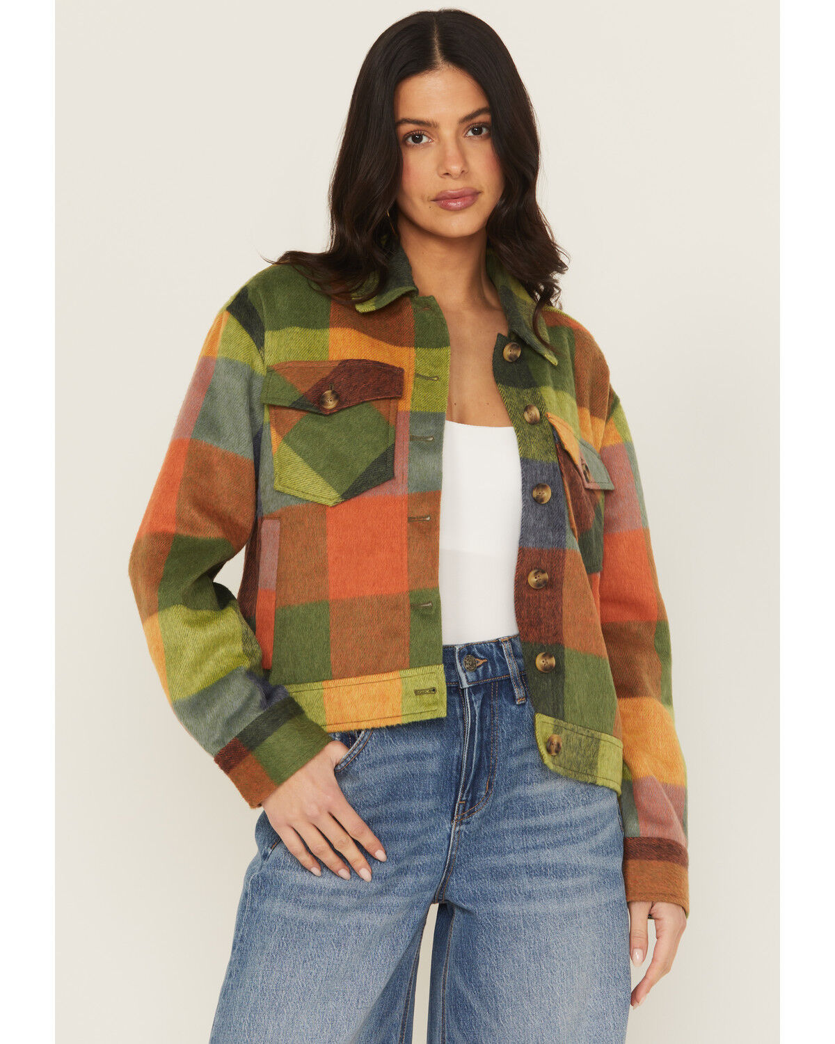 Image #1 - Cleo + Wolf Women's Buffalo Plaid Print Coat, Moss Green, hi-res