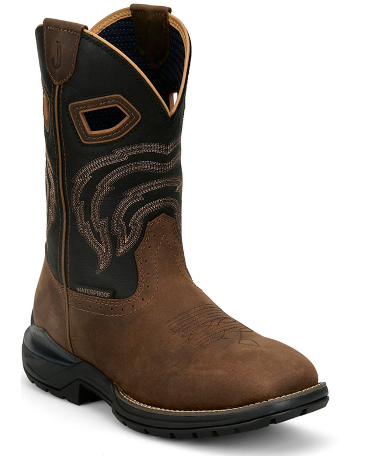 Image #1 - Justin Men's Warhawk Slickline 11" Waterproof Pull-On Work Boots - Soft Toe, Brown, hi-res
