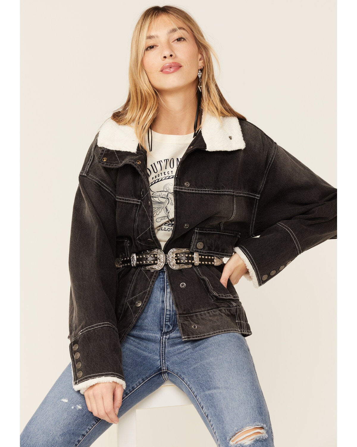 Image #1 - Free People Women's Ariel Cozy Denim Bomber Jacket , , hi-res