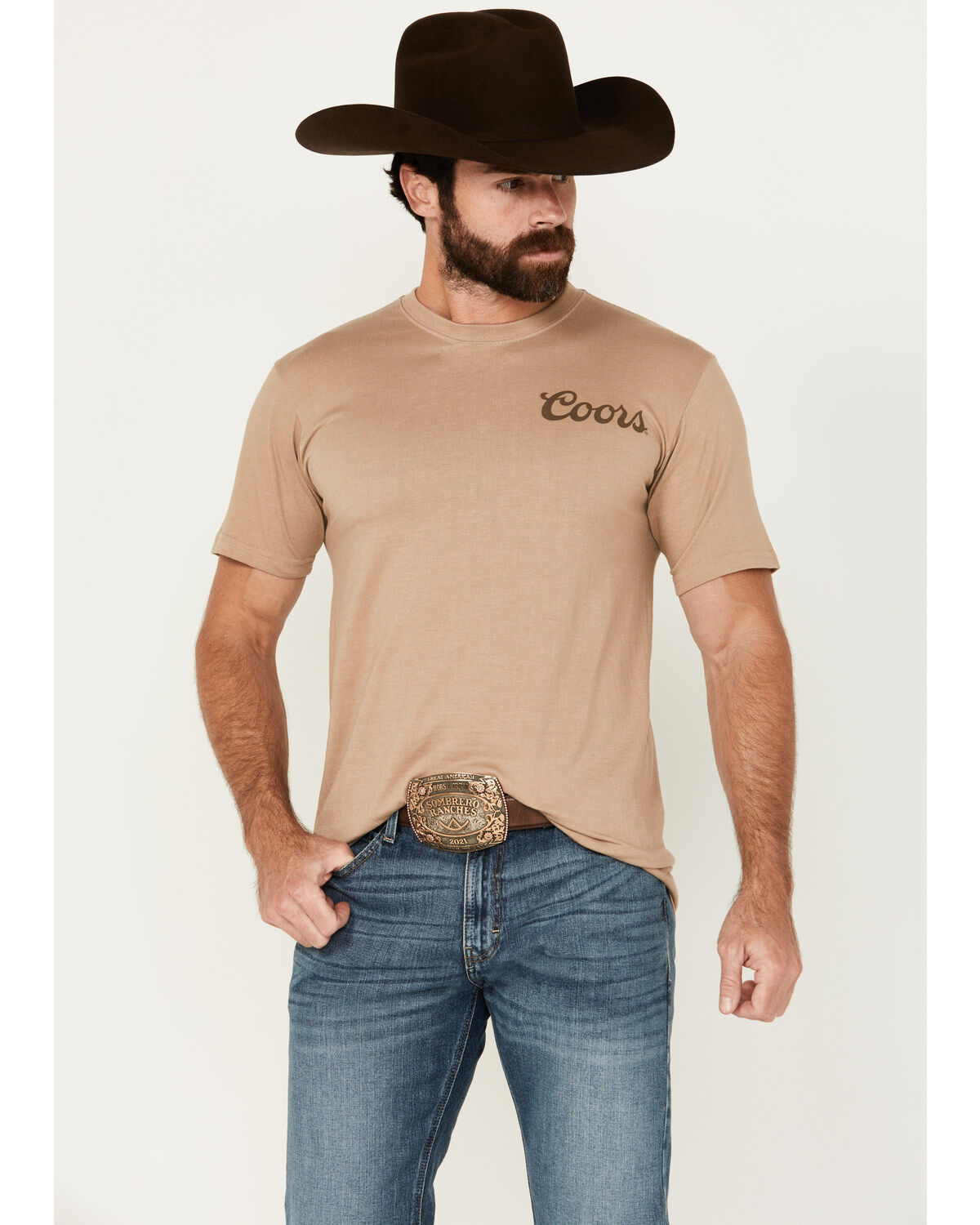Image #2 - Coors Men's Banquet Bull Rider Short Sleeve Graphic T-Shirt, Sand, hi-res
