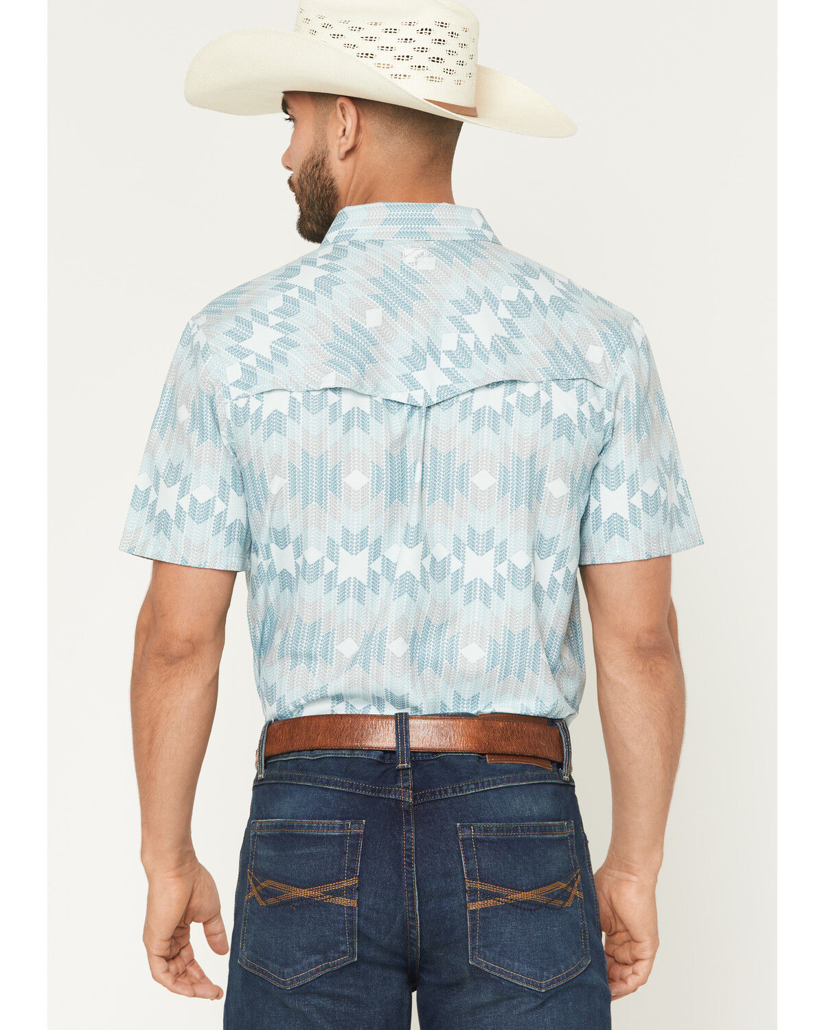 Image #4 - RANK 45® Men's Pioneer Trail Southwestern Print Short Sleeve Snap Performance Western Shirt, Mint, hi-res