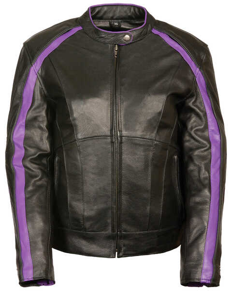 Image #1 - Milwaukee Leather Women's Stud & Wing Leather Jacket - 3XL, Black/purple, hi-res