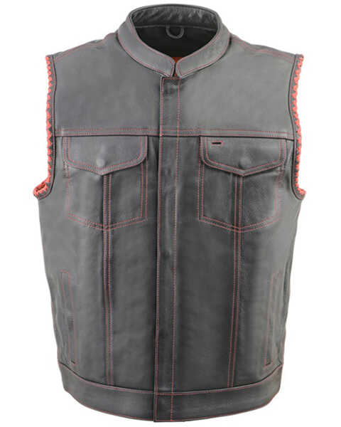 Milwaukee Leather Men's Old Glory Laced Arm Hole Concealed Carry Leather Vest - 6X, Black, hi-res
