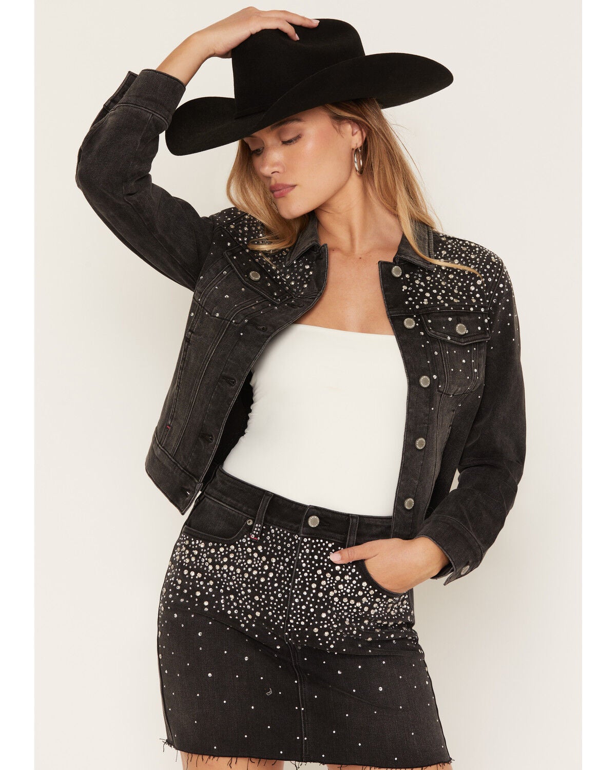 Idyllwind Women's Forest Rhinestone Denim Jacket, Black, hi-res
