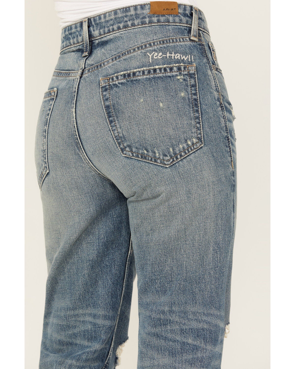 Image #4 - Ariat Women's Medium Wash Ultra High Rise Tomboy Relaxed Straight Jeans, Medium Wash, hi-res
