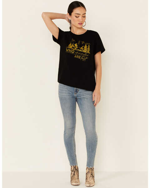Image #2 - Cut & Paste Women's Not All Those Who Wander Are Lost Graphic Short Sleeve Tee , Black, hi-res